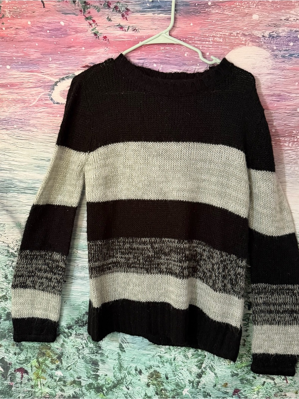Black and Gray Striped Women's Sweater